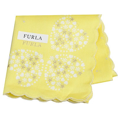 FURLA 可愛繽紛愛心荷葉邊字母LOGO帕領巾(螢光黃)