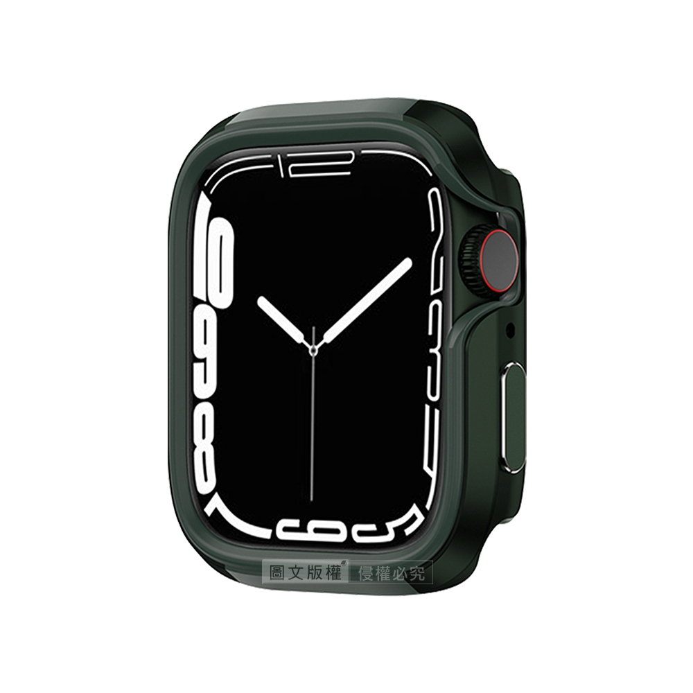 軍盾防撞 抗衝擊 Apple Watch Series 8/7 (45mm) 鋁合金雙料邊框保護殼(軍墨綠)