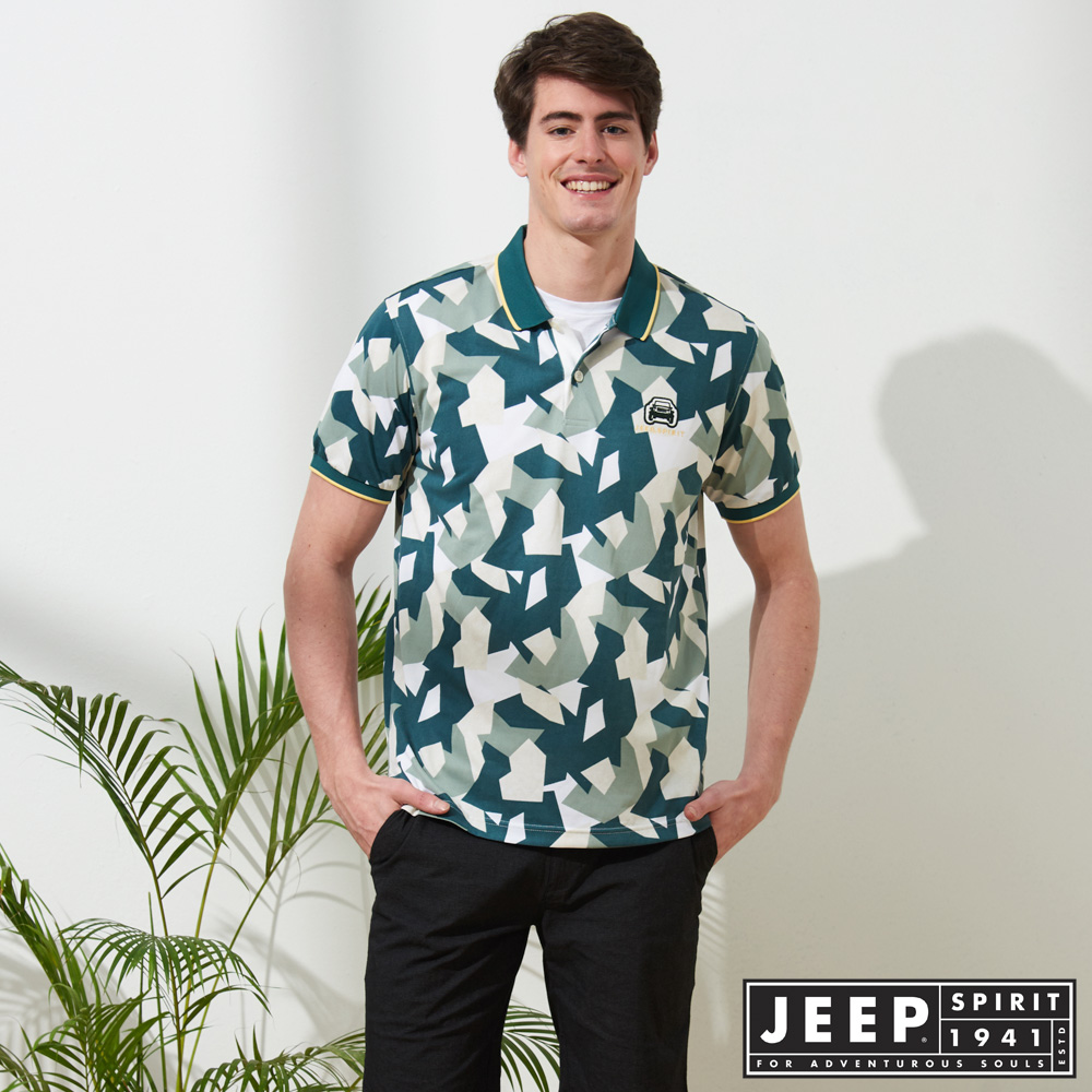 JEEP 時尚造型迷彩短袖POLO衫-綠色