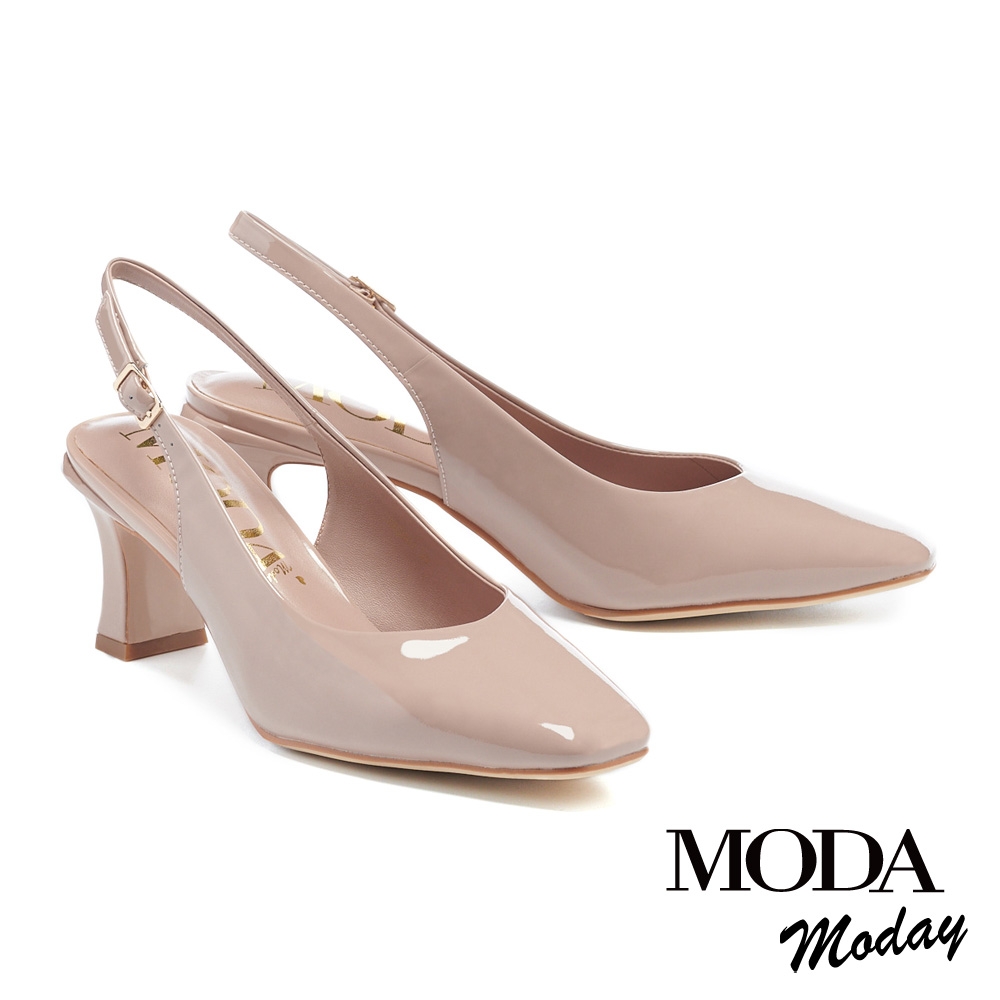 高跟鞋  MODA MODAY  魅力時尚漆皮小方頭後繫帶高跟鞋－粉