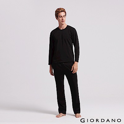 GIORDANO 男裝Homewear厚款內刷毛鬆緊素色居家褲-08 標誌黑