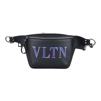 VALENTINO GARAVANI VLTN 霓虹縮寫LOGO小牛皮拉鍊胸腰包(黑)