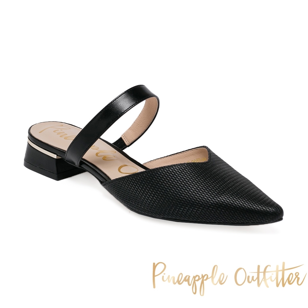 Pineapple Outfitter-HERSILIA 真皮美型前包懶人低跟拖鞋-黑色