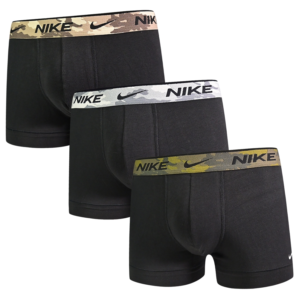 Nike Everyday Cotton Stretch 高彈力棉質貼身平口褲/四角褲 運動內褲 NIKE內褲-迷彩黑褲 三入組