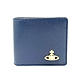 [盒損福利品] Vivienne Westwood 時尚素面金色土星4卡對開皮夾短夾零錢袋 海軍藍色 product thumbnail 1