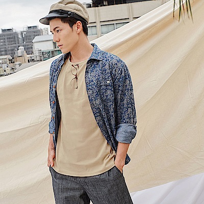 美國棉．假眼鏡印花短袖上衣-OB嚴選