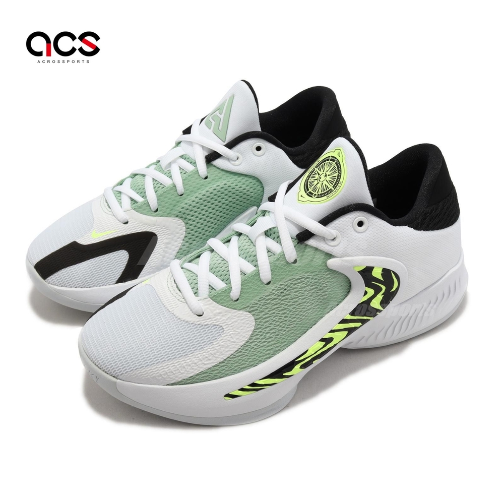 Nike 籃球鞋 Freak 4 GS 大童鞋 女鞋 白 綠 字母哥 倒勾 Barely Volt DQ0553-100