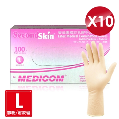 麥迪康Medicom 乳膠手套 (微粉/附紋理)-L號(100入x10盒)