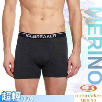 Icebreaker 男款 美麗諾羊毛 Anatomica 高彈性四角內褲.衛生褲_灰黑