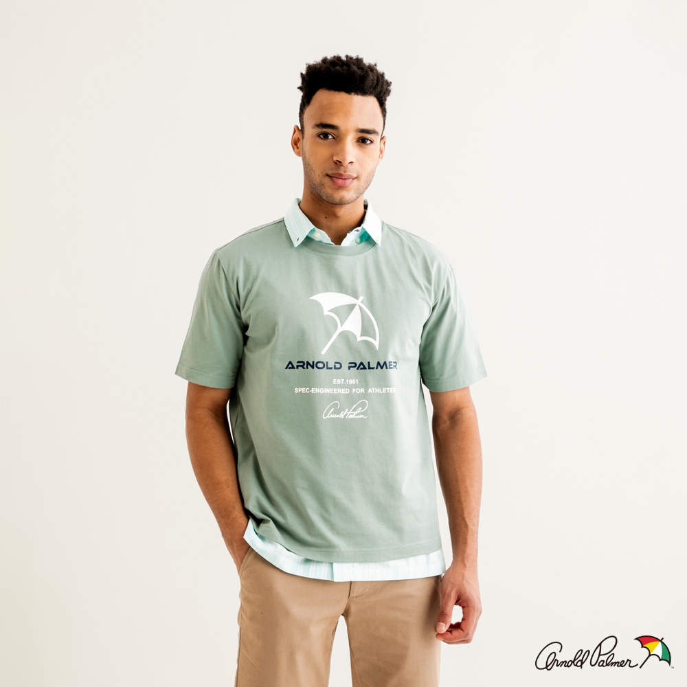 Arnold Palmer -男裝-簡約大傘印花純棉短袖T恤-湖水綠