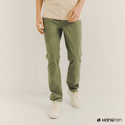 Hang Ten-男裝-經典款-SLIM FIT修身斜紋磨毛五袋款長褲-綠