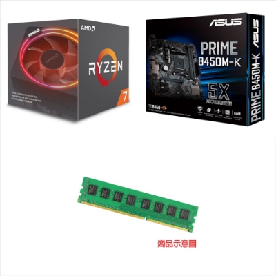 AMD R7 2700X+華碩 B450M主機板+8GB記憶體 組合
