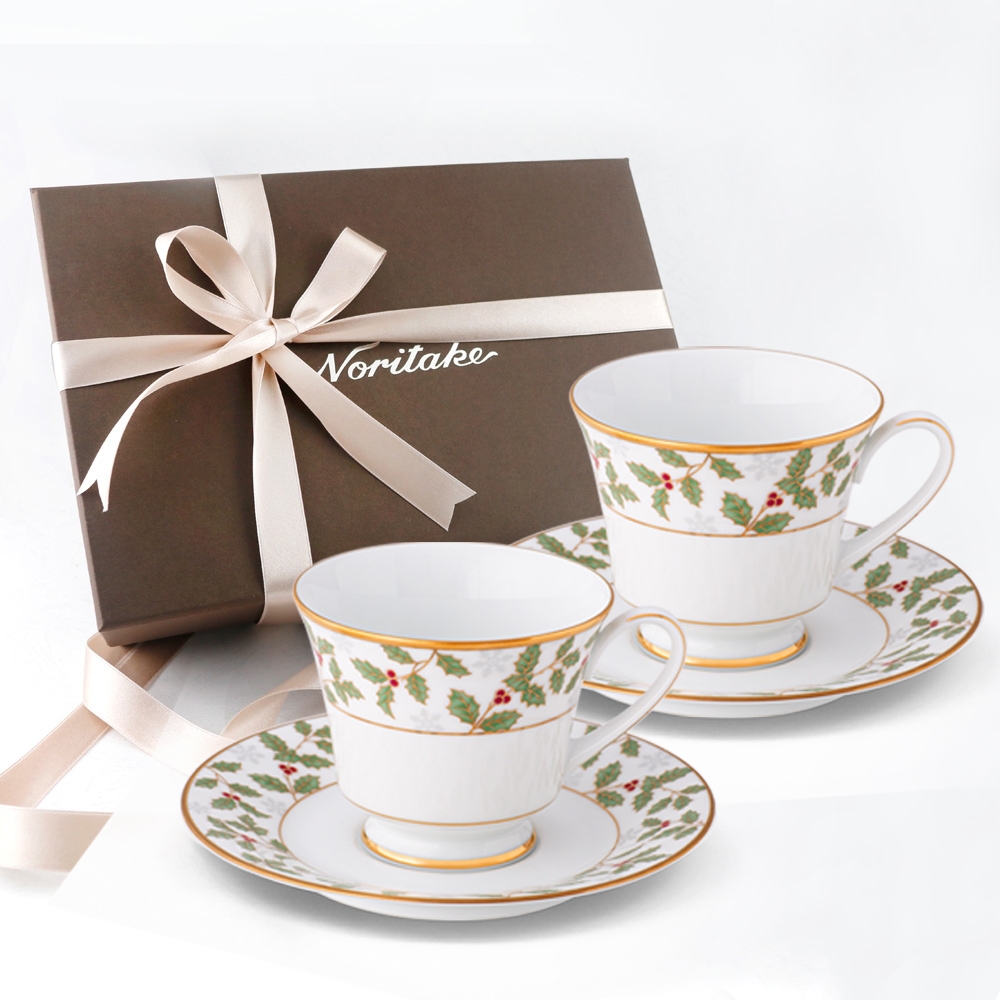 【NORITAKE】聖誕誓約金邊杯碟對杯組(新品 咖啡禮盒組)