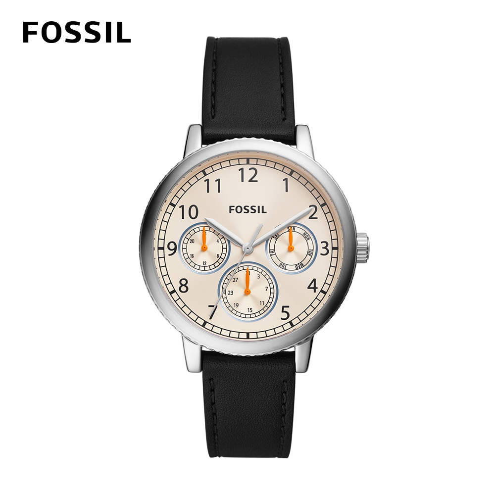 FOSSIL Airlift 三眼計時簡約手錶 黑色真皮錶帶 42MM BQ2633
