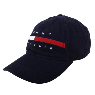 TOMMY HILFIGER-經典紅白槓字母LOGO 棒球帽(海軍藍)