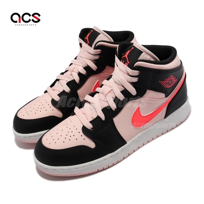 Nike 休閒鞋 Air Jordan 1 Mid GS 女鞋 經典款 喬丹一代 皮革 大童 穿搭 黑 粉 554725604