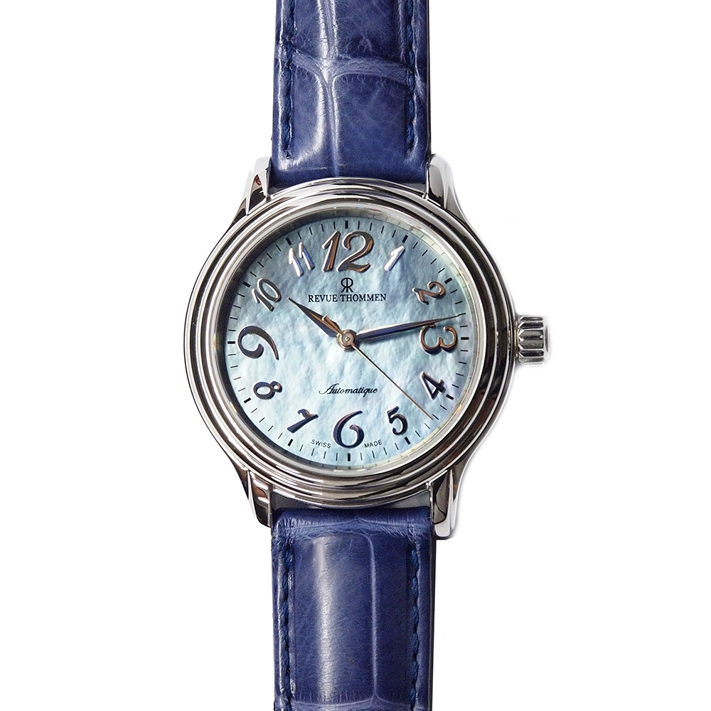 REVUE THOMMEN 梭曼錶 經典自動機械女腕錶 珍珠母貝錶盤x皮帶/34mm  (12500.2535)
