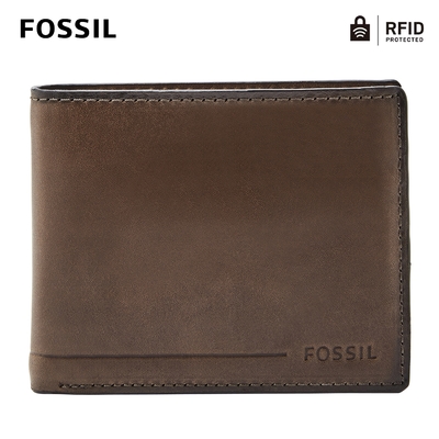 fossil allen 真皮可拆卡夾rfid防盜皮夾-棕色 sml1549201