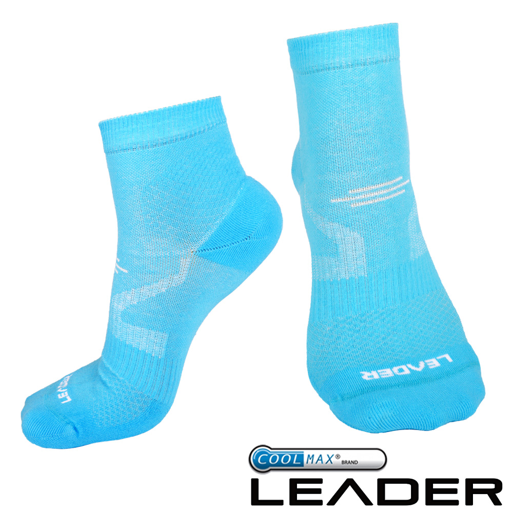 LEADER COOLMAX 運動專用薄型除臭機能襪 男款 天藍 - 快速到貨