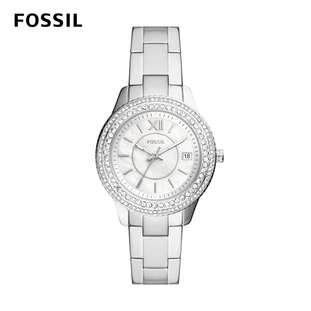 FOSSIL Stella 奢華雙鑽圈經典女錶 銀色不鏽鋼鍊帶 37MM ES5130