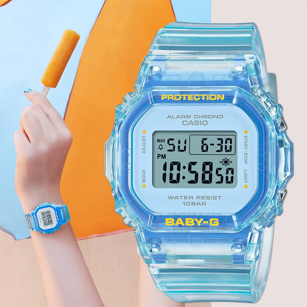 CASIO 卡西歐 BABY-G 夏季透明方形女錶電子錶 送禮推薦 BGD-565SJ-2