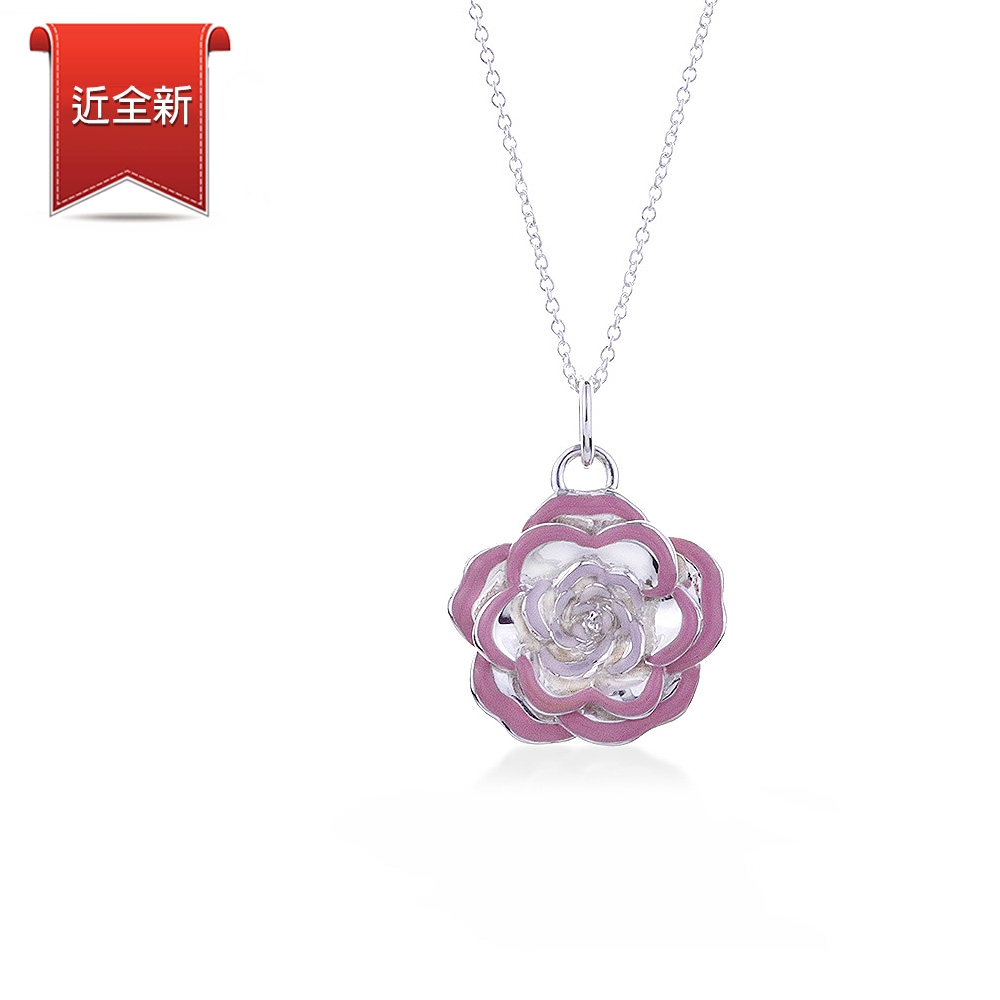 二手品 Tiffany&Co.粉紅琺瑯山茶花925純銀項鍊