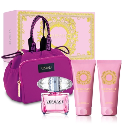 Versace 凡賽斯 香戀水晶女性淡香水禮盒-淡香水90ml+香浴凝露100ml+香體乳液100ml+手提包