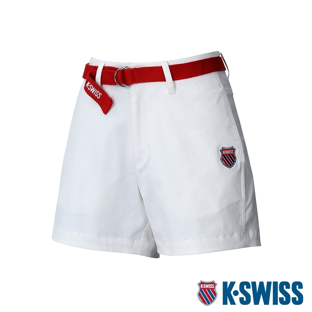 K-SWISS Cotton Twill Shorts W/belt棉質休閒短褲-女-白