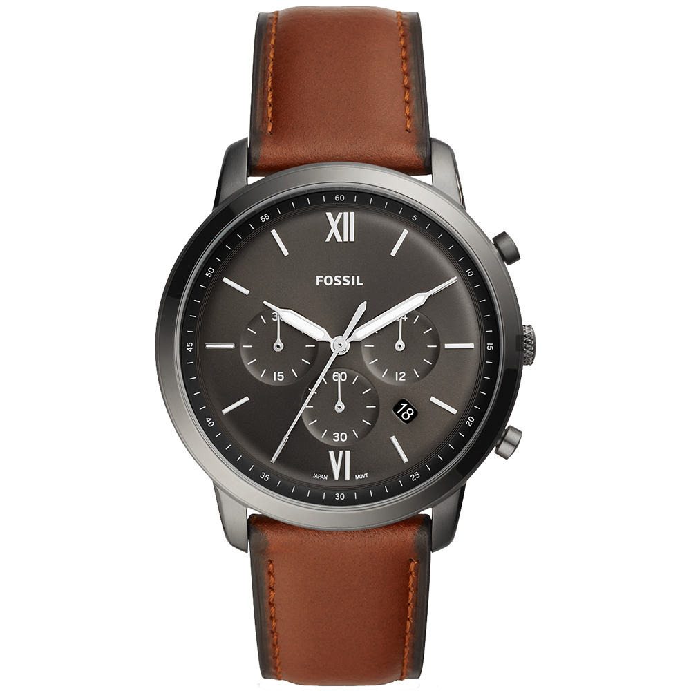FOSSIL NEUTRA 時尚流行計時手錶(FS5512)-黑x咖啡錶帶/44mm
