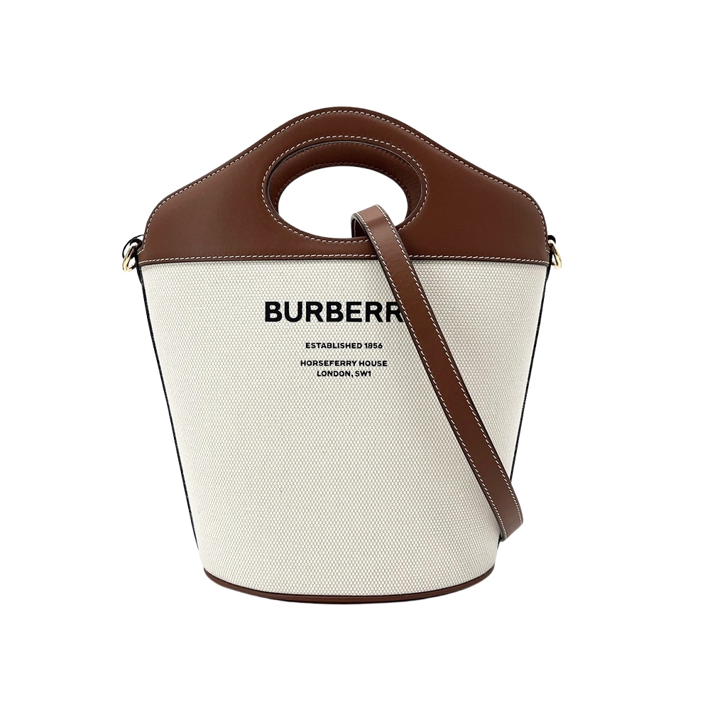 BURBERRY Pocket 小號帆布水桶二用包(8046242-米白)