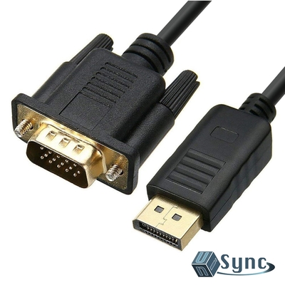 【UniSync】DisplayPort公轉VGA公鍍金頭連接線 黑/1.8M