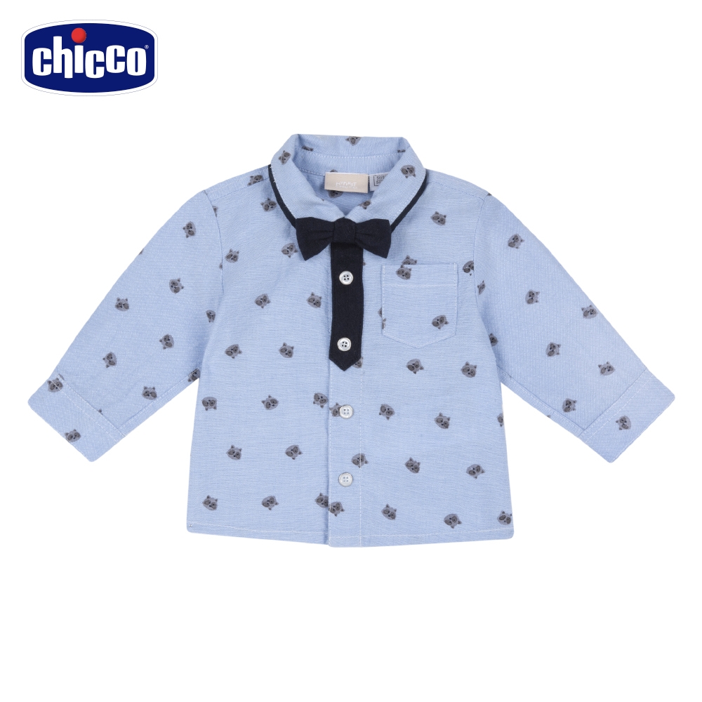 chicco-探險小狸-滿底印花附領結長袖襯衫