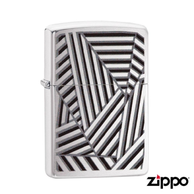 美系Zippo 三角直紋雕花-拉絲鍍鉻防風打火機#29914
