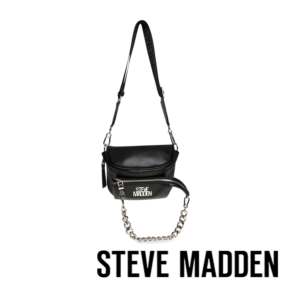 STEVE MADDEN-BISSY 鍊飾立體斜背腰包-黑色