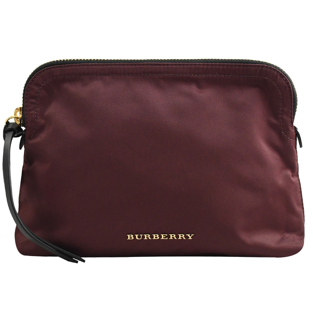 BURBERRY 金屬LOGO簡約尼龍手拿包/收納包(酒紅)