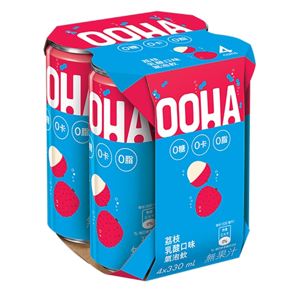 【OOHA】氣泡飲 荔枝乳酸口味 易開罐330ml x4入