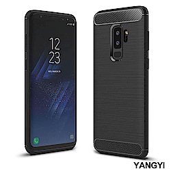 揚邑 Samsung Galaxy S9 plus 碳纖維拉絲紋軟殼散熱防震抗摔手機殼-黑