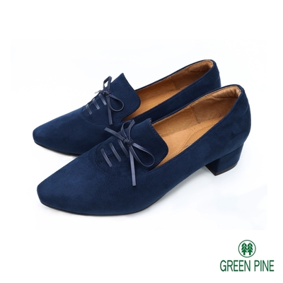GREEN PINE尖頭絨布蝴蝶結樂福跟鞋深藍色(00657311)