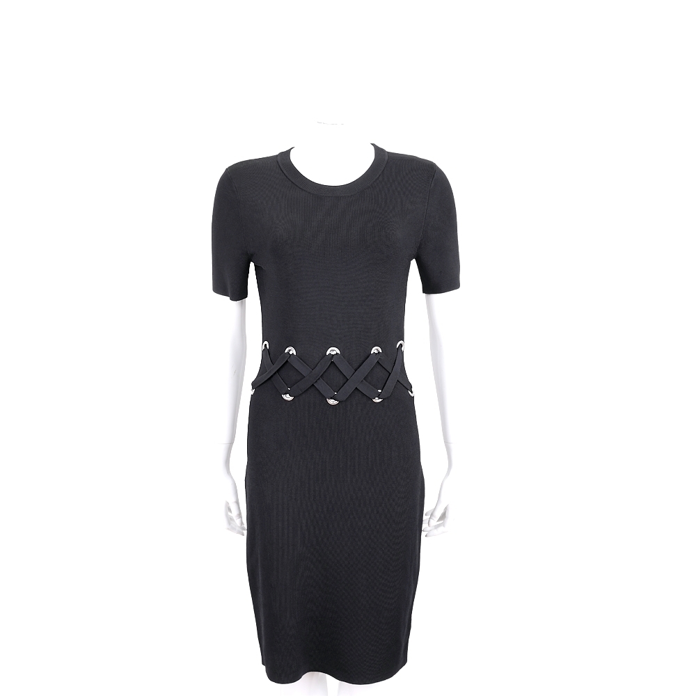 Michael Kors 銀圈金屬環設計黑色挺版針織修身洋裝
