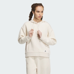 adidas 上衣 女款 長袖上衣 帽T 運動 LOUNGE HOODY 米白 IP0756