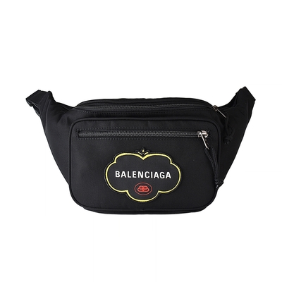 BALENCIAGA 巴黎世家FUNNY造型布章LOGO尼龍拉鍊胸腰包(黑)