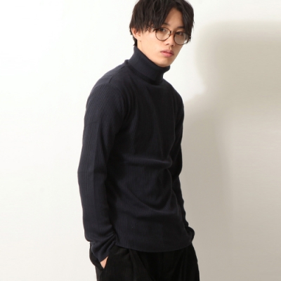 高領毛衣素色長袖細羅紋針織衫(6色) -ZIP日本男裝