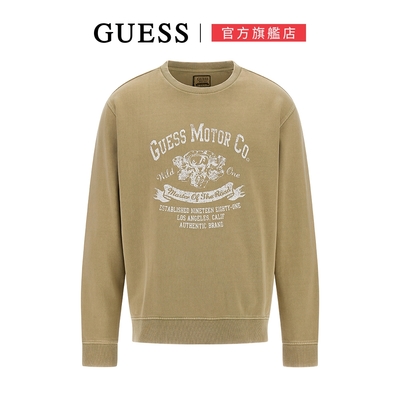 【GUESS】經典印花LOGO大學T-黃