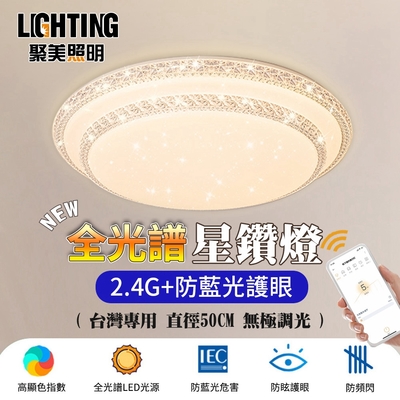 【聚美照明】LED吸頂燈 108w5-7坪 50cm雙層星空吸頂燈 全光譜LED 現代簡約客廳燈 臥室燈 三色變光 遙控無極調光 （保固兩年 售後無憂）