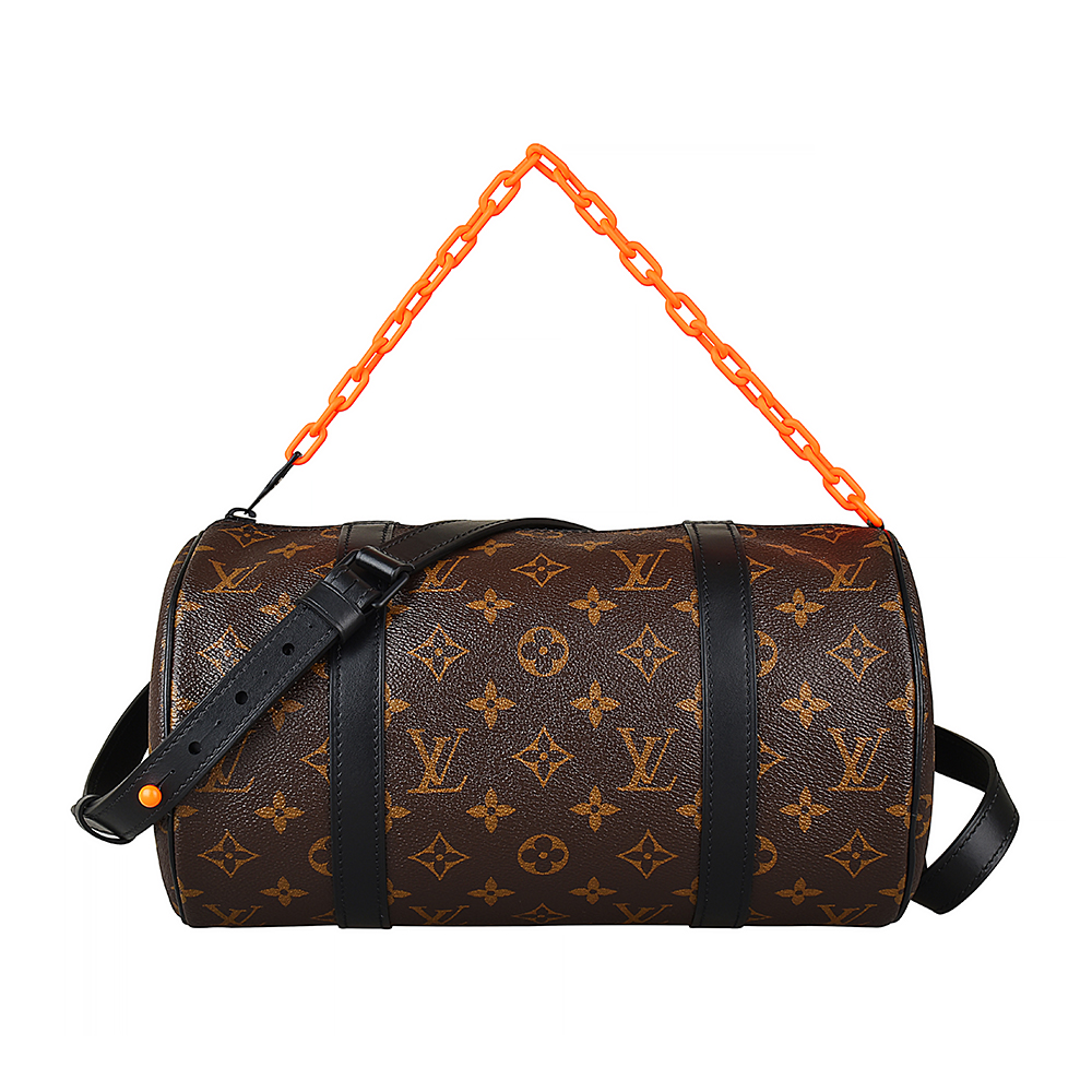 LV M44479-N PAPILLON花紋LOGO Monogram帆布拉鍊迷你斜背包(黑)