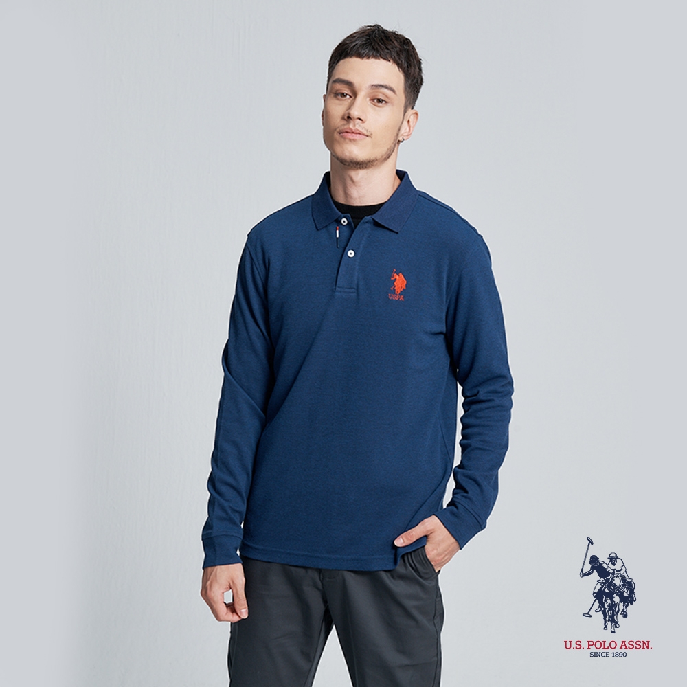 U.S. POLO ASSN. 中馬長袖POLO衫-藏藍色