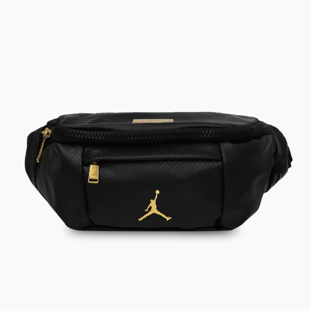 Nike 腰包 Jordan Waist Pack 男女款 喬丹 飛人 斜背包 外出 穿搭 皮革 黑 金 JD2133015GS-001