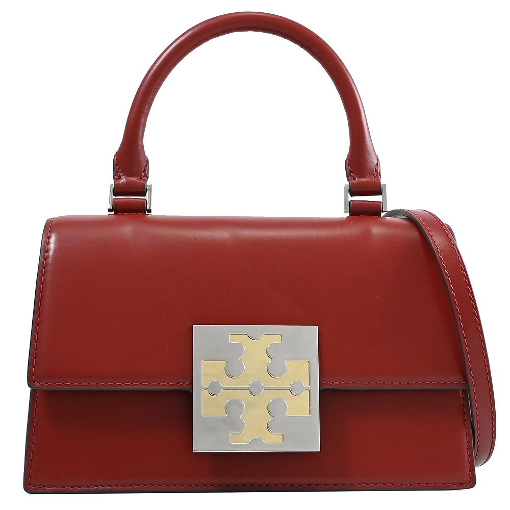 TORY BURCH Bon Bon Colorblock 金屬LOGO手提斜背兩用包(深紅)