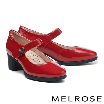 高跟鞋 MELROSE 美樂斯 雲朵後跟 復古典雅全真皮瑪莉珍高跟鞋－紅