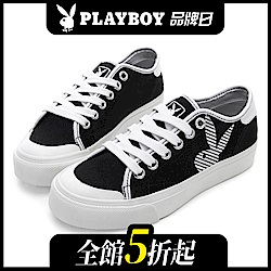 PLAYBOY經典不敗 簡約黑白百搭帆布鞋-黑